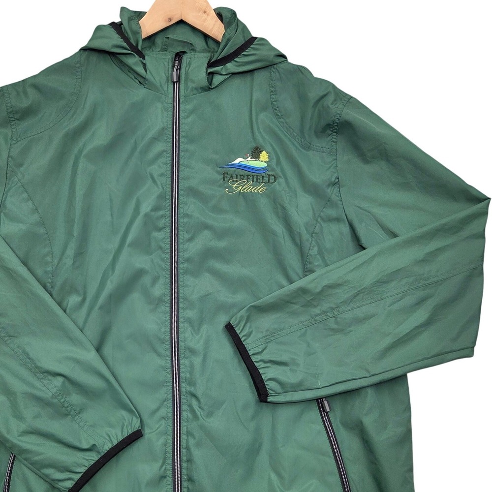 Clique Windbreaker Jacket Detachable Hood Fairfield Glade Logo Green‎ Mens XL